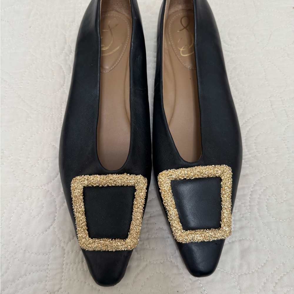 Sam Edelman Black Flats with Gold Accent